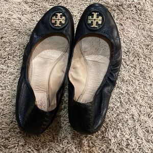 Tory Burch ballet flats black leather size 9 gold buckle